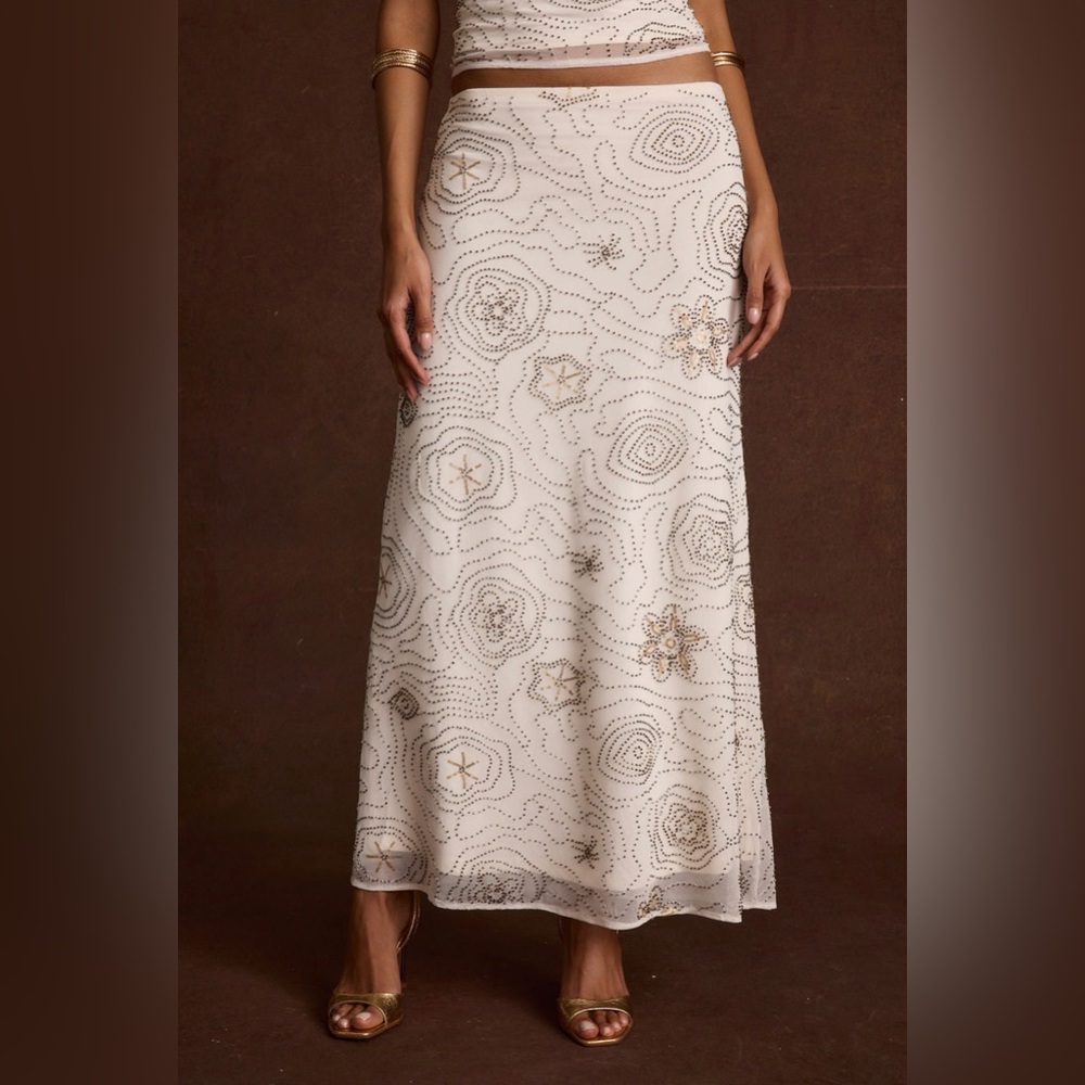 12th Tribe Julia White Beaded Maxi Skirt
